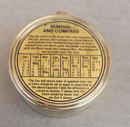 Pocket Sundial Compass with Brass Antique Finish