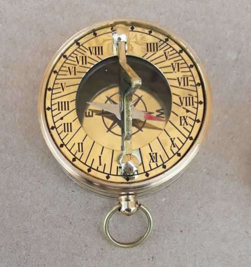 Pocket Sundial Compass with Brass Antique Finish