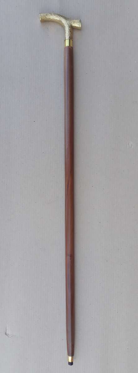 Walking stick. Rosewood with beautiful brass handle and rubber non slip bottom tip