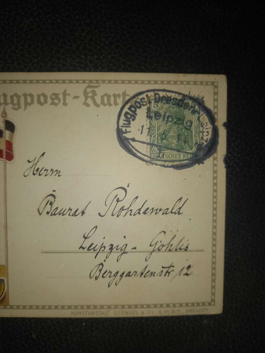 Vintage postcard 1914 Germany flugpost karte dresden to liepzig