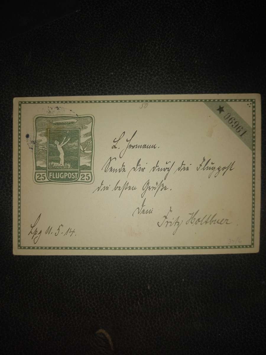 Vintage postcard 1914 Germany flugpost karte dresden to liepzig