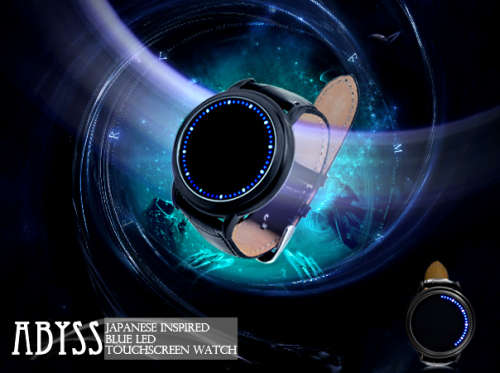 Abyss Japanese Style Inspired Blue LED Touchscreen Genuine Leather Wristband Watch