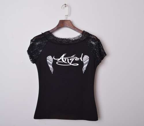 Hollow out shirt Angel Wings T Shirt Woman Short Sleeve Lace