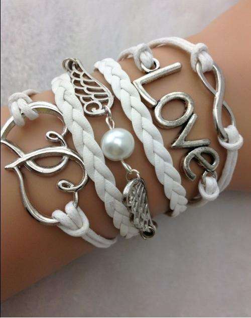 Bracelet-Infinity, love, wings and double heart