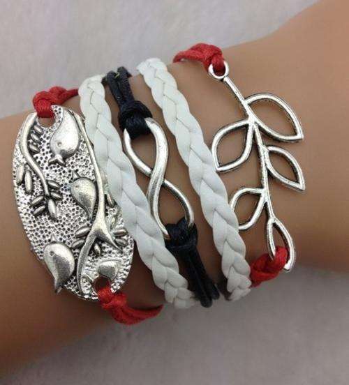 Bracelet- Infinity,bird and leaf