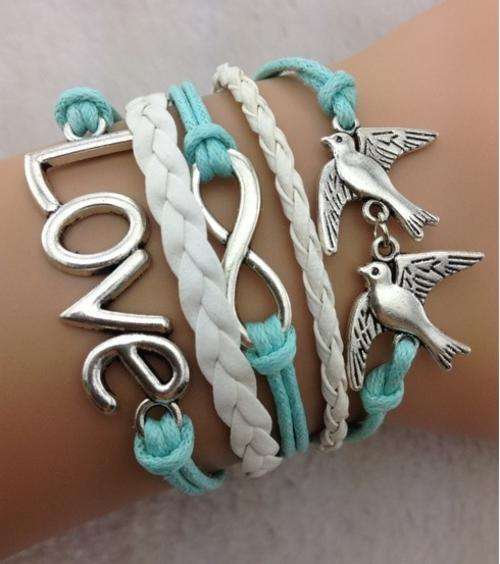 Bracelet- Two birds, infinity and love