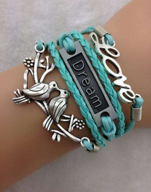 Bracelet-Love,dream and love birds charm