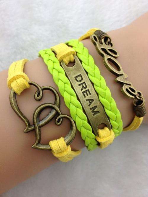 Bracelet-Love,dream and double hearts charm
