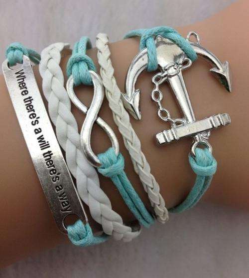 Bracelet-Infinity,"where theres a will theres a way" and anchor charm