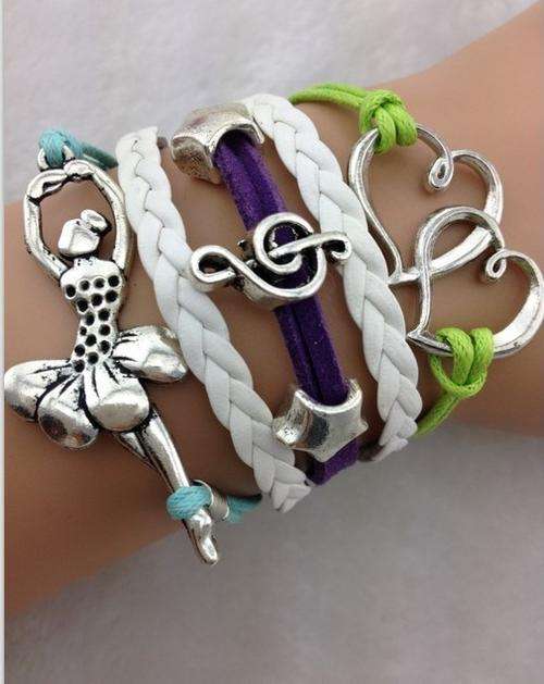 Bracelet- Ballerina, music, star and double heart