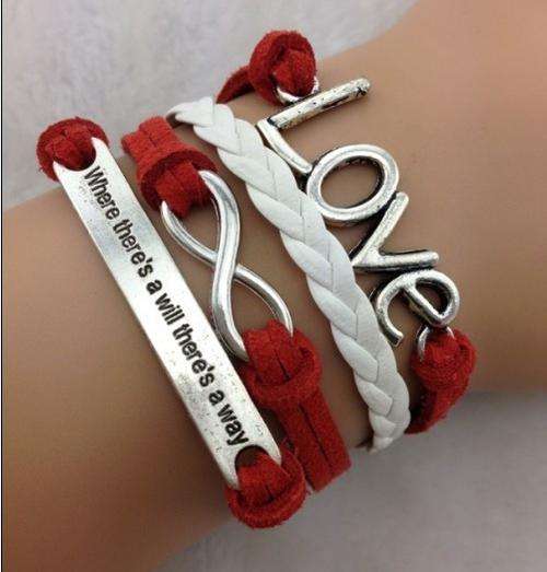 Bracelet-Infinity,"where theres a will theres a way" and love charm