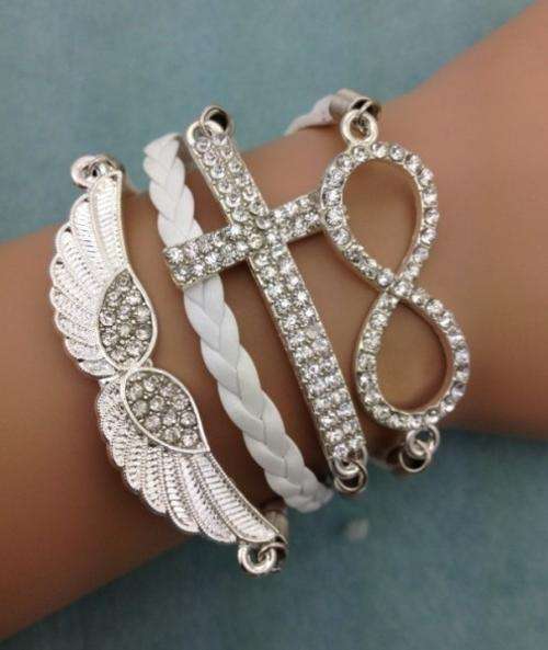 Bracelet-Infinity,cross and angel wings charm