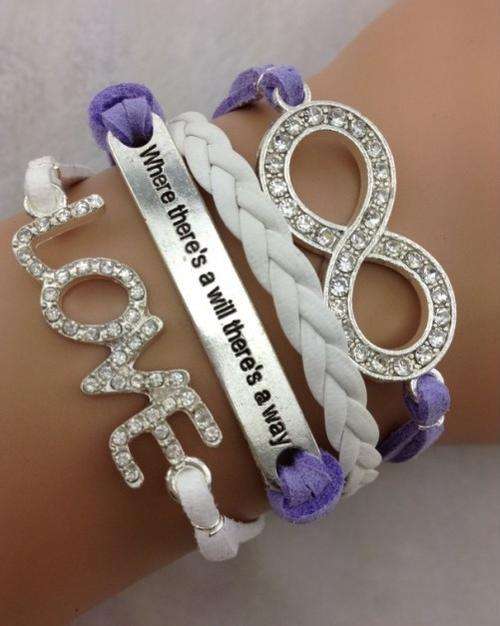 Bracelet-Infinity,"where theres a will theres a way" and love charm