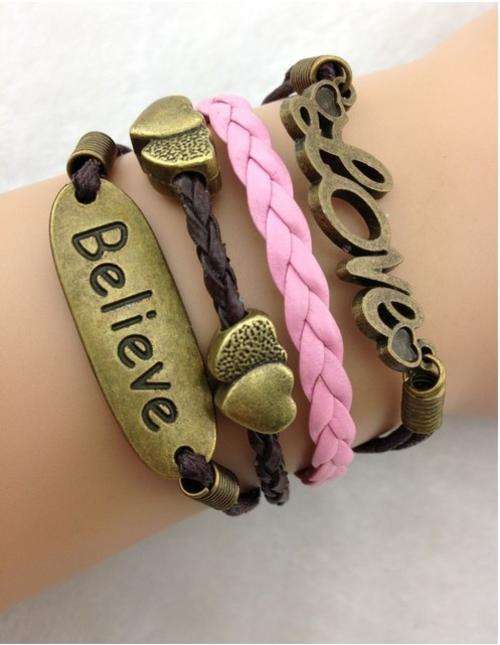 Bracelet- love, hearts and believe charm