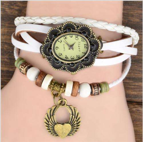 Bracelet Wristwatch with Heart wing Pendant-Available in various colours