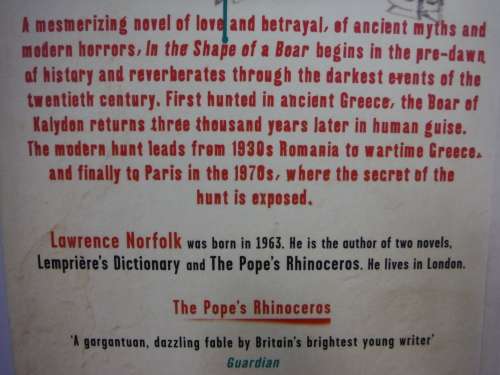 In The Shape Of a Boar -Lawrence Norfolk
