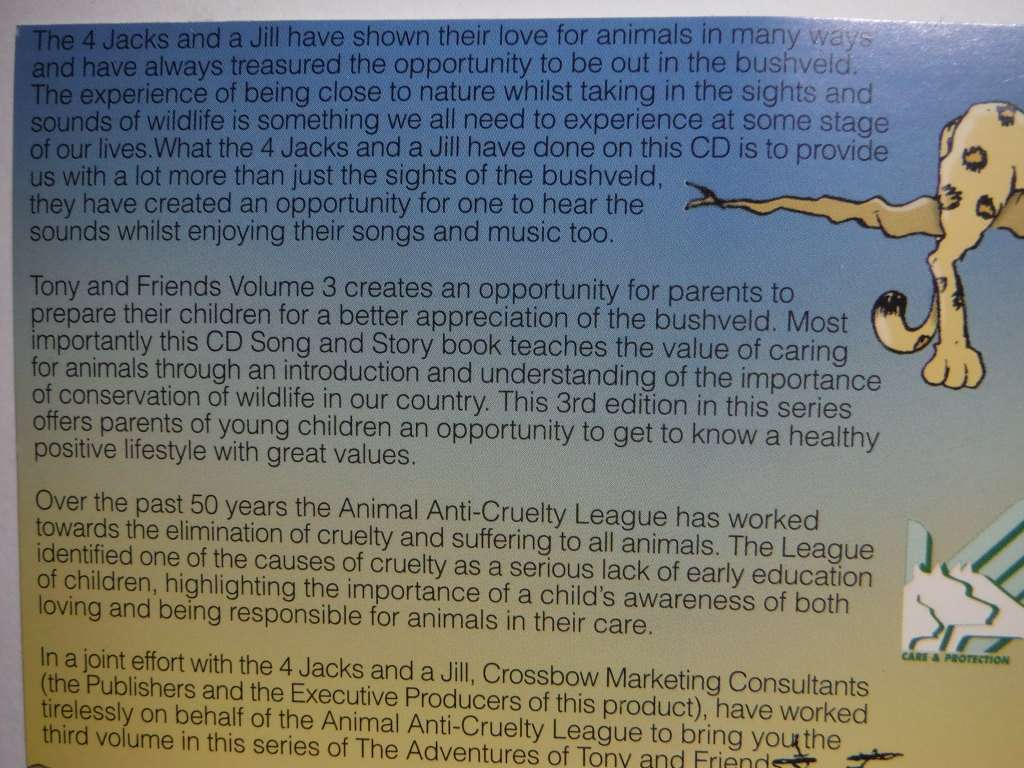 The Adventures of Tony and Friends : 4 Jacks and a Jill - Children`s Songs Vol 3 - CD