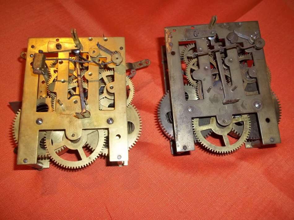 Job lot of two antique Konkurrenz wall clock movements for repairs or spares.