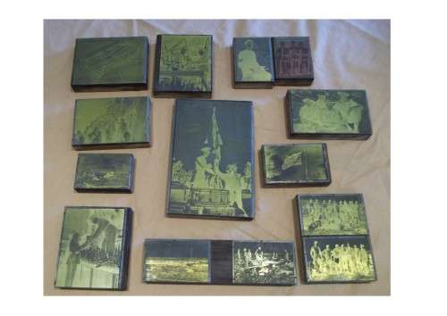 Collection of hot metal(lead) - mounted on wood - Printing plates of old army photos
