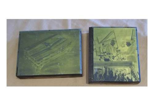 Collection of hot metal(lead) - mounted on wood - Printing plates of old army photos