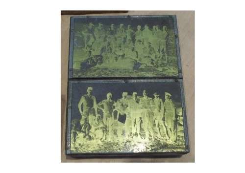 Collection of hot metal(lead) - mounted on wood - Printing plates of old army photos
