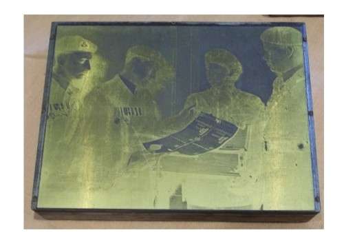 Collection of hot metal (lead) - mounted on wood - printing plates of old army photos