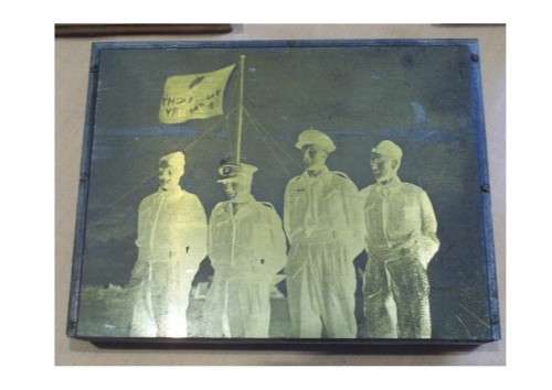 Collection of hot metal (lead) - mounted on wood - printing plates of old army photos