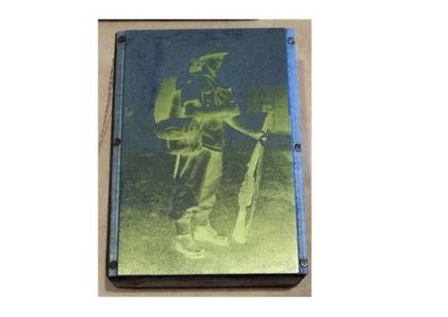 Collection of hot metal (lead) - mounted on wood - printing plates of old army photos