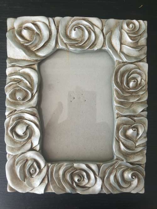 Stunning Free Standing Cast Rose Picture frame Holder in Antique Silver finish.
