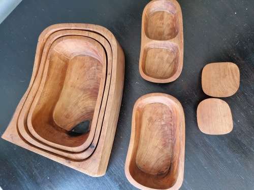 The Rock!! Solid Carved Wood Bowl Set!!  White Alder!!