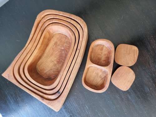 The Rock!! Solid Carved Wood Bowl Set!!  White Alder!!