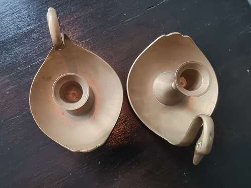 Stunning Pair Solid Brass Candlestick Holder Swans!!