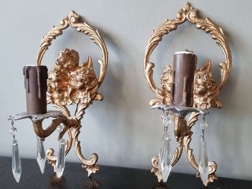 Pair Cherub Wall Light Sconces