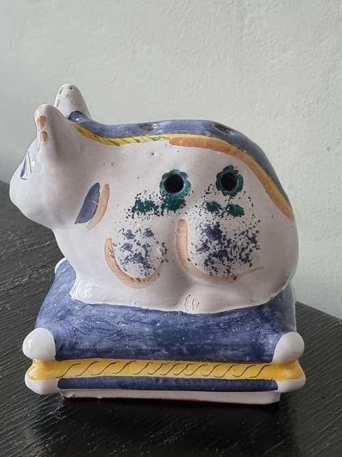 Vintage Portugal Cat Flower Vase Terra-cotta Majolica Signed