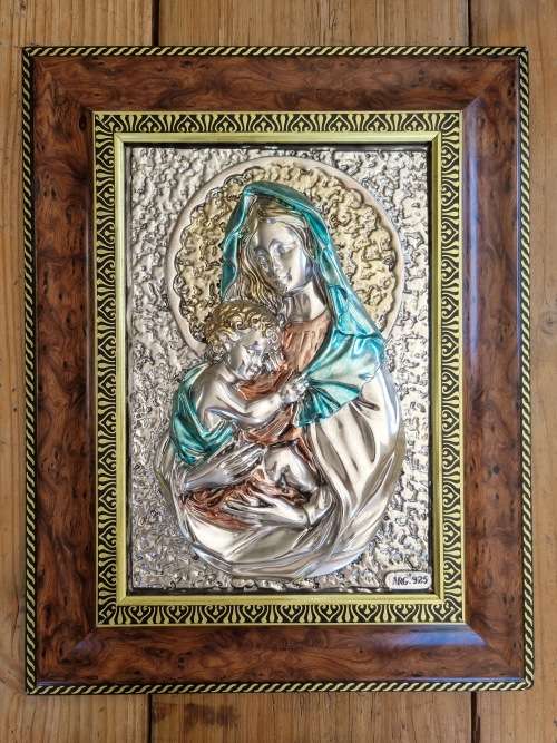 Large Italian 925 Silver Religious Icon