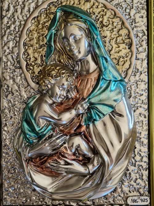 Large Italian 925 Silver Religious Icon