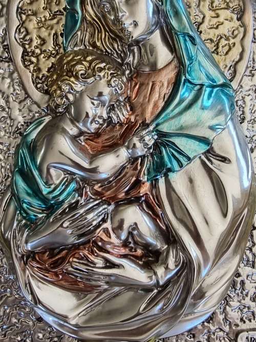 Large Italian 925 Silver Religious Icon