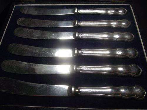 WILLIAM YATES SHEFFIELD 1842 SET OF 6 STERLING SILVER BUTTER KNIVES