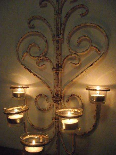 WROUGHT IRON AND GLASS WALL MOUNT CANDLEABRA!! HUGE!!