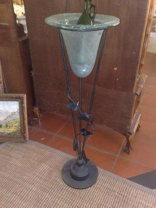 WROUGHT IRON AND GLASS FLOWER VASE/WINE COOLER CRAZY R1!! SEE DESCRIPTION!!