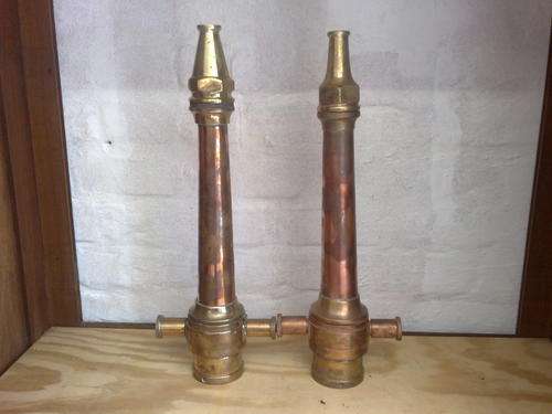 ANTIQUE PAIR OF SOLID COPPER FIRE EXTINGUISHER NOZZLES