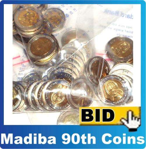 86 Mandela 90th 2008 R5 UNC coins. From Bank