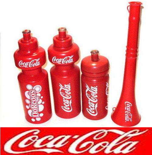( 4 Coca Cola collectables ) Vuvuzela + Water Bottles