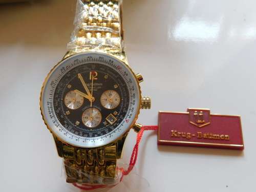 Gorgeous - NEW Krug-Baumen Men`s Air Traveller 42mm Watch ( 8 Diamonds & GOLD plated strap)
