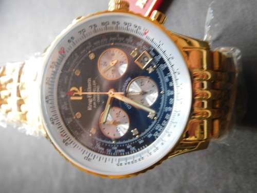 Gorgeous - NEW Krug-Baumen Men`s Air Traveller 42mm Watch ( 8 Diamonds & GOLD plated strap)