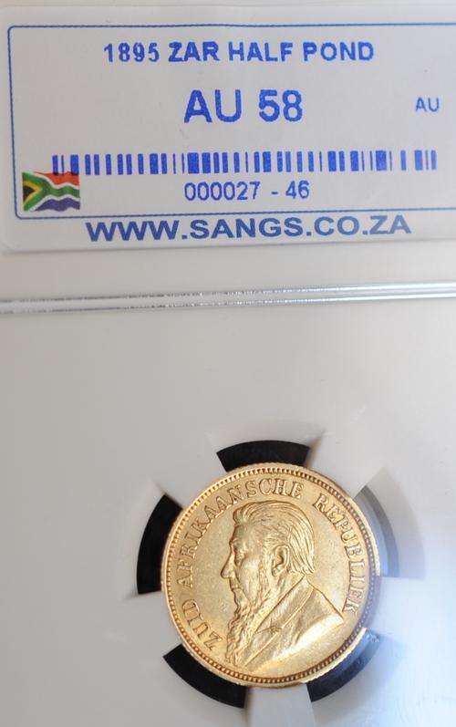 1895 GOLD KRUGER HALF POND AU58 SCARCE ONLY ONE ON BOB HIGH GRADE ALMOST PERFECT HERNS VALUE R60 000