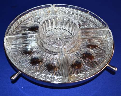 Vintage Revolving Snack Tray with Glass Inserts