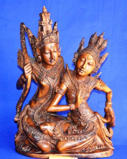 Hand Carved Wooden Sculpture - Rama and Sita's Eternal Love