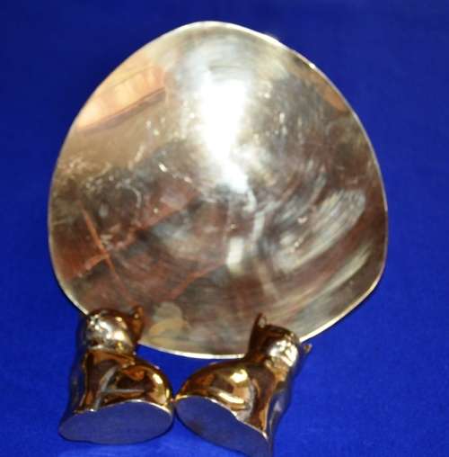 Brass Dish and Two Small Brass Cat Ornaments