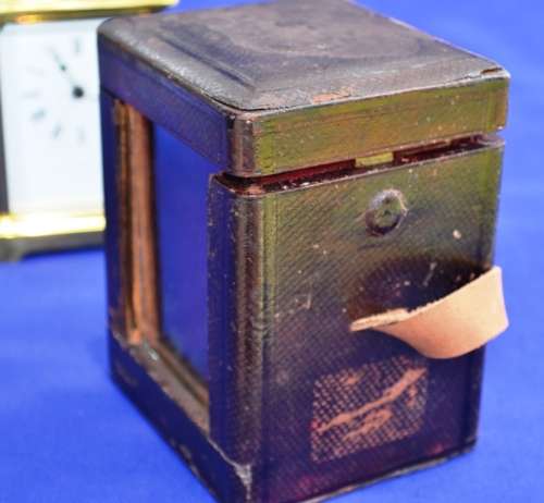 Antique 19th Century Gilt Carriage Clock with Leather Case